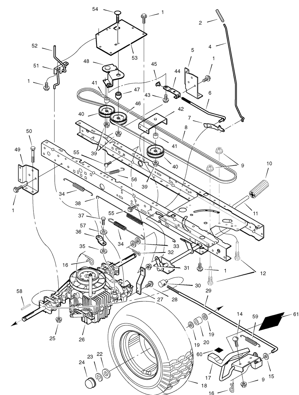 Drive Assembly Diagram and Parts List for 405606X78B 2006 Briggs and Stratton Lawn Tractor